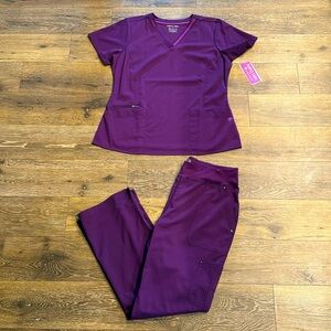 Healing Hands Purple Label EGGPLANT LARGE L Jasmine top Tori Yoga pant scrub NWT